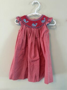 Royal Child Red Smocked Whale Dress
